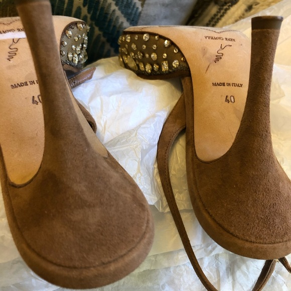 Rene Caovilla Tan/Beige Nude Mesh with Crystals Sling Back Sandals Evening - Picture 3 of 7